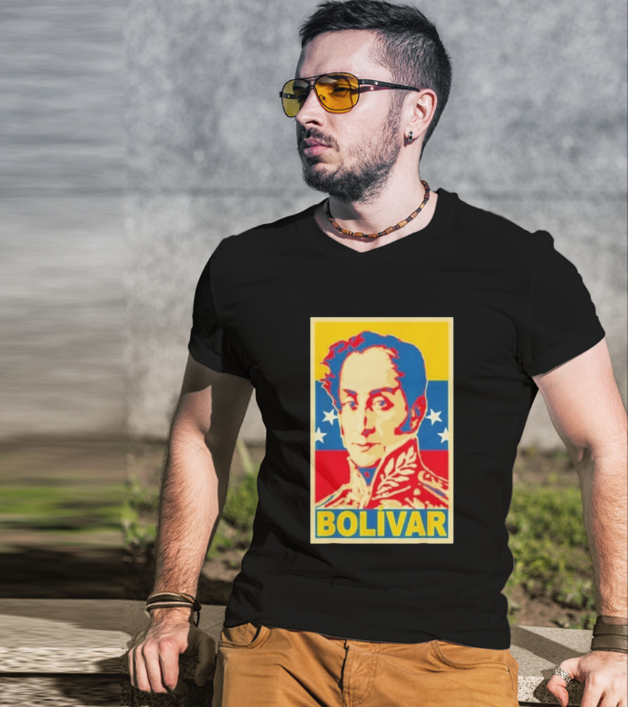 Bolivar Portrait Venezuelan Flag Colors Stars T-Shirt