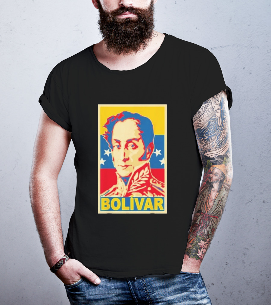 Bolivar Portrait Venezuelan Flag Colors Stars T-Shirt