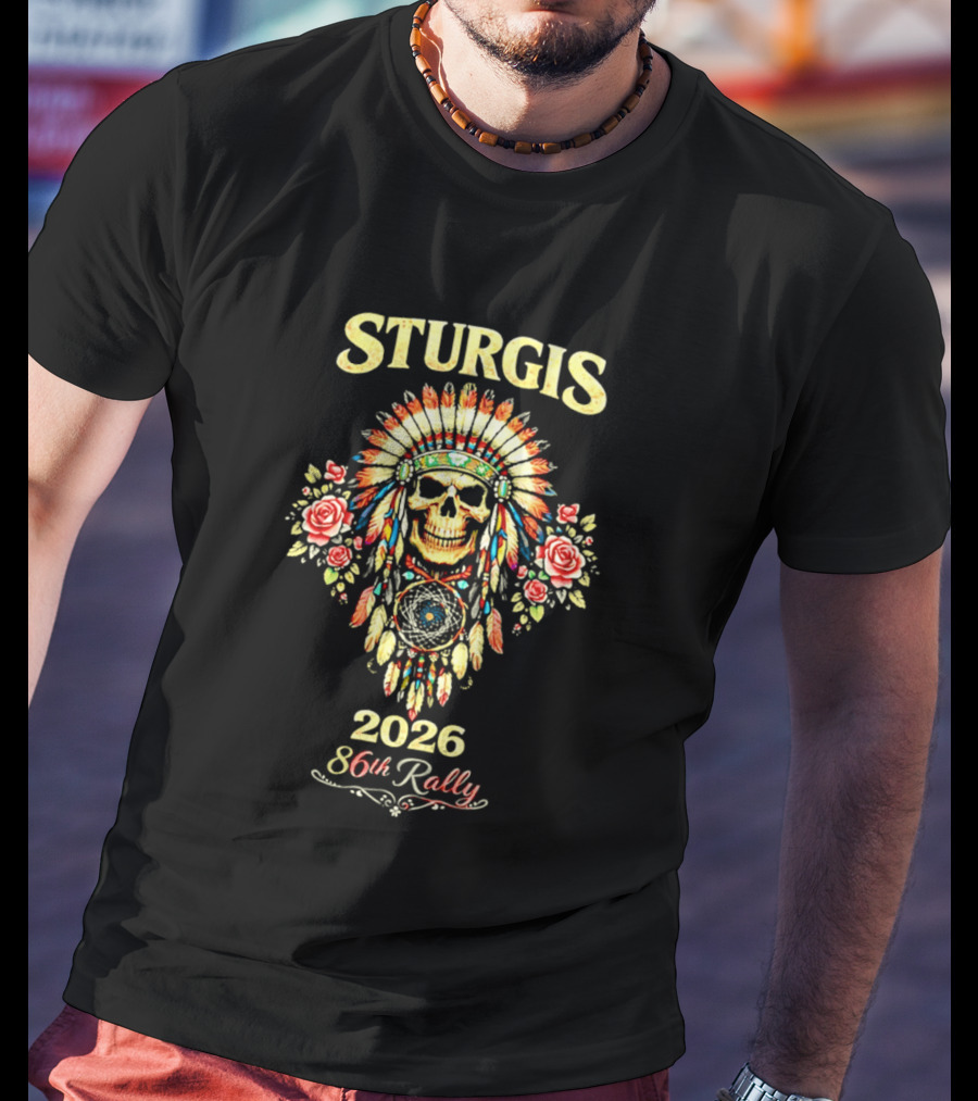 Sturgis 2026 Skull And Headdress Roses 86th Rally Celebration T-Shirt