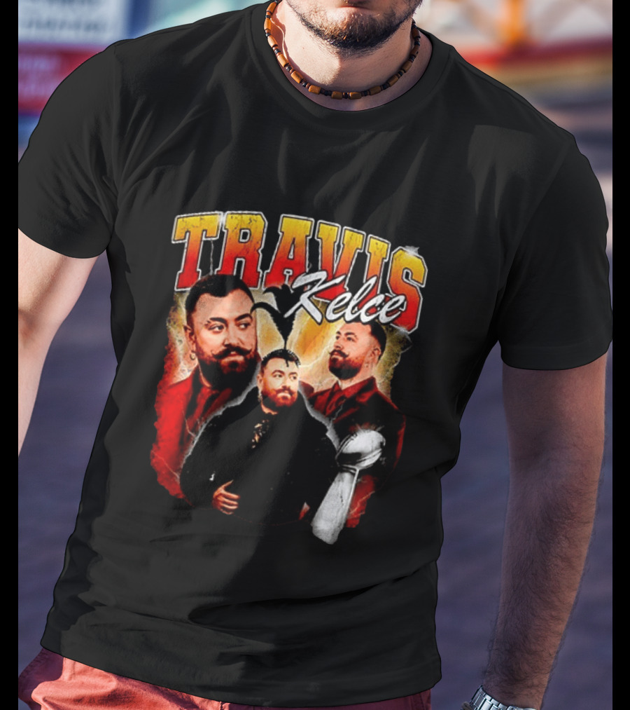 Travis Kelce Football 2026 With Trophy And Bold Portraits T-Shirt