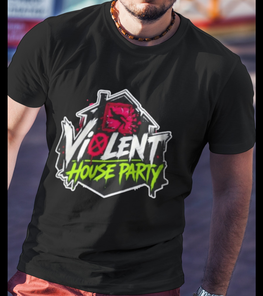 Violent House Party Neon Text And Hangman T-Shirt