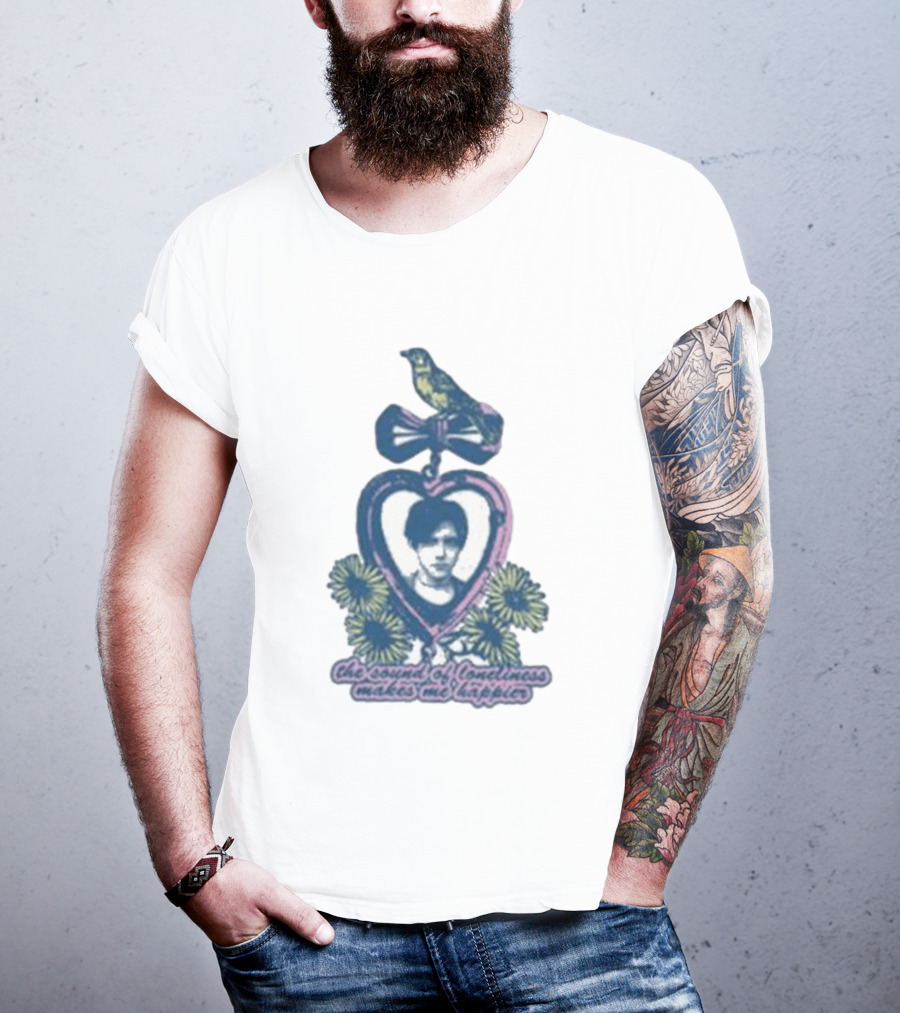 Bright Eyes Yellow Bird Heart Pendant Sound Of Loneliness Makes Me Happier T-Shirt
