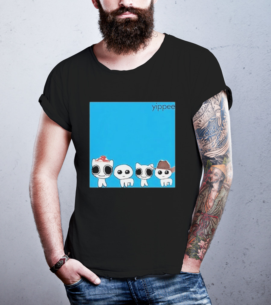 Yippee Blue Album Cringey Cartoon Characters With Cowboy And Chef Hats T-Shirt