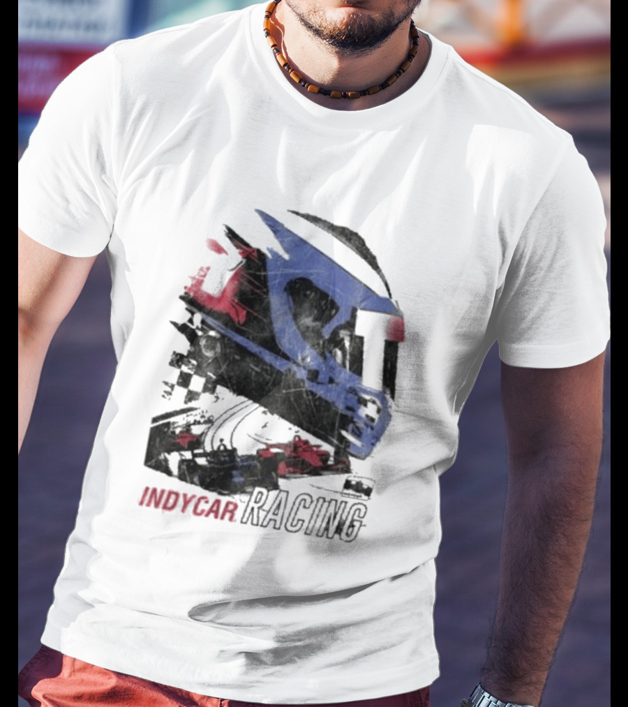 Indycar Racing Helmet With Blue And Red T-Shirt