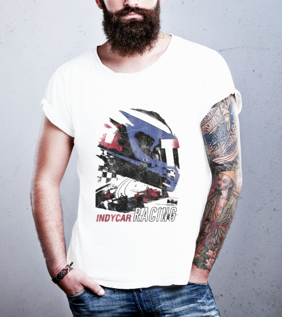 Indycar Racing Helmet With Blue And Red T-Shirt