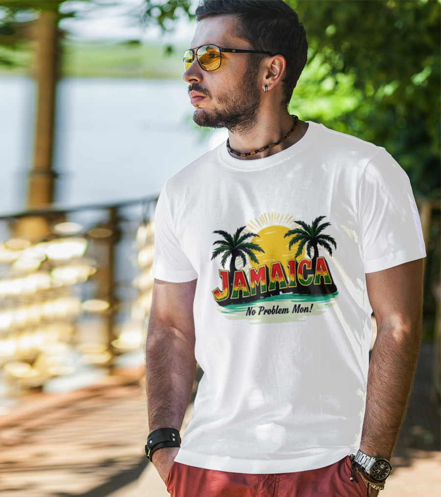 Jamaica No Problem Mon Vibrant Sunset Tropical Palm Trees T-Shirt