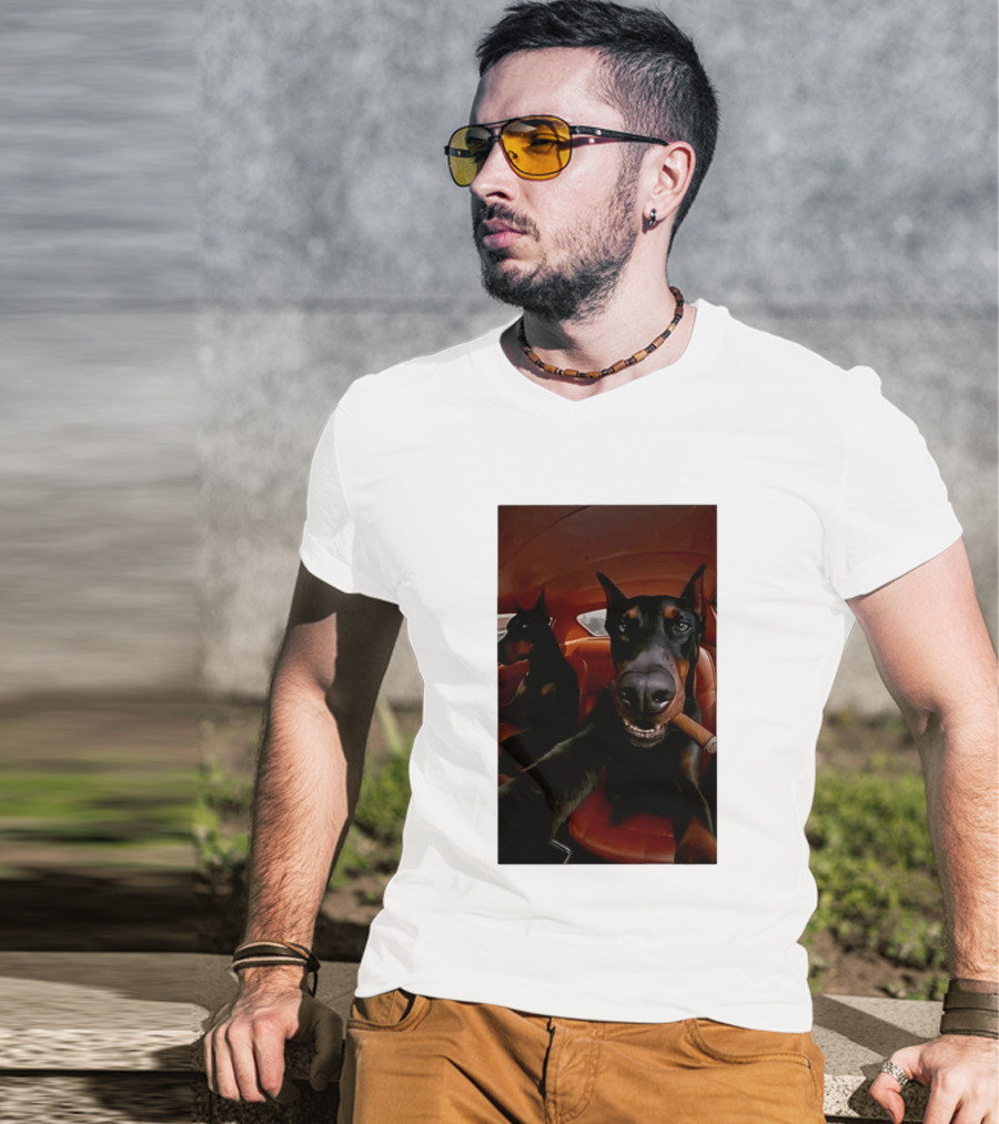 Doberman Smoking Cigar In Car Selfie T-Shirt