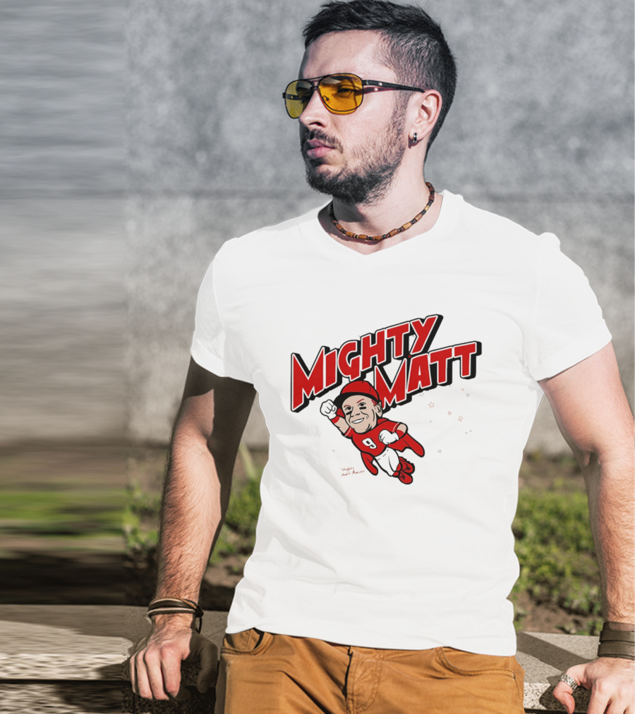 Mighty Matt McLain Cincinnati Reds Cartoon Superman T-Shirt