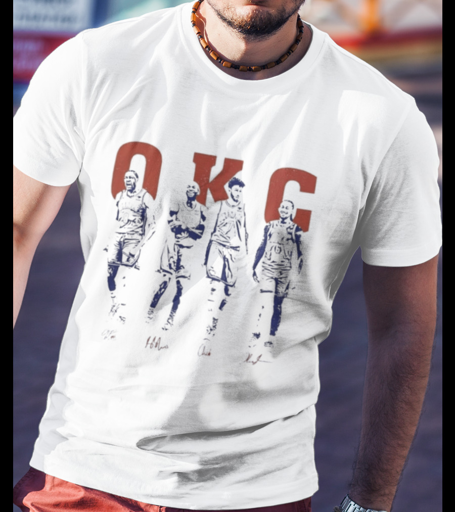 Oklahoma City Thunder OKC Players Silhouettes Red OKC Letters T-Shirt