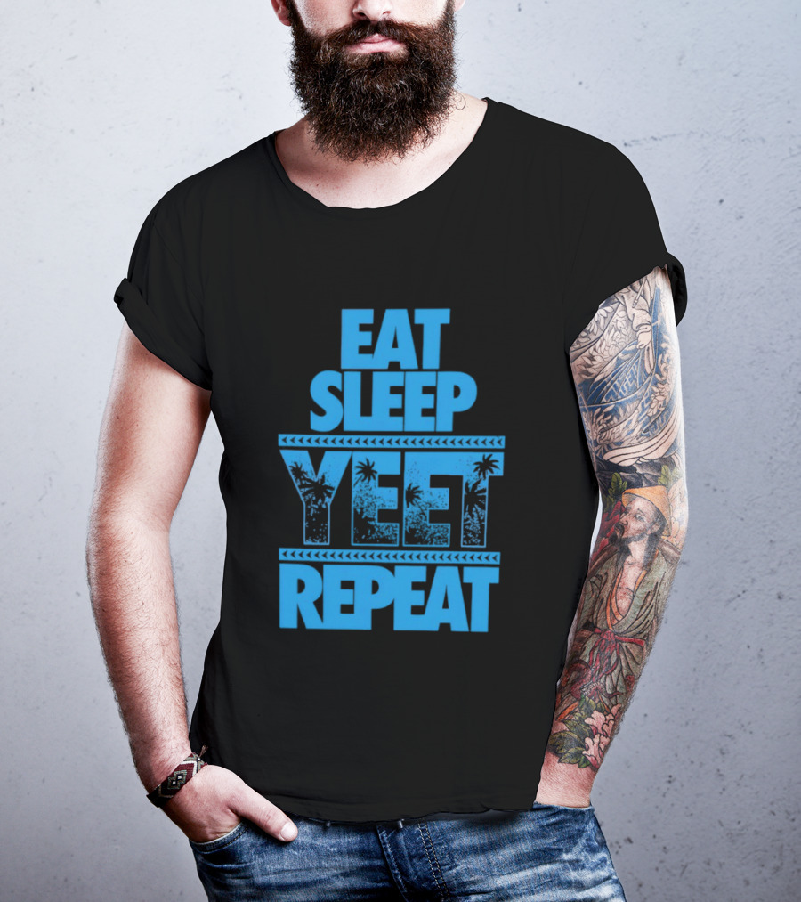 Eat Sleep Yeet Repeat WWE Jey Uso Blue Tropical T-Shirt