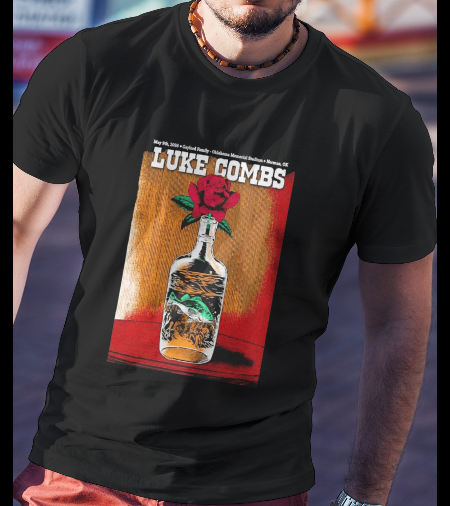 May 09 2026 Luke Combs Tour Norman OK Red Rose Fish In Bottle T-Shirt