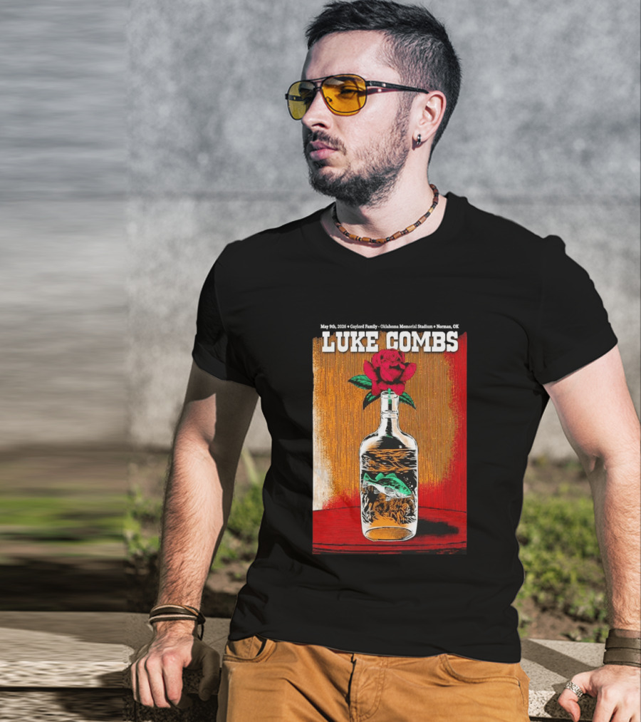 May 09 2026 Luke Combs Tour Norman OK Red Rose Fish In Bottle T-Shirt