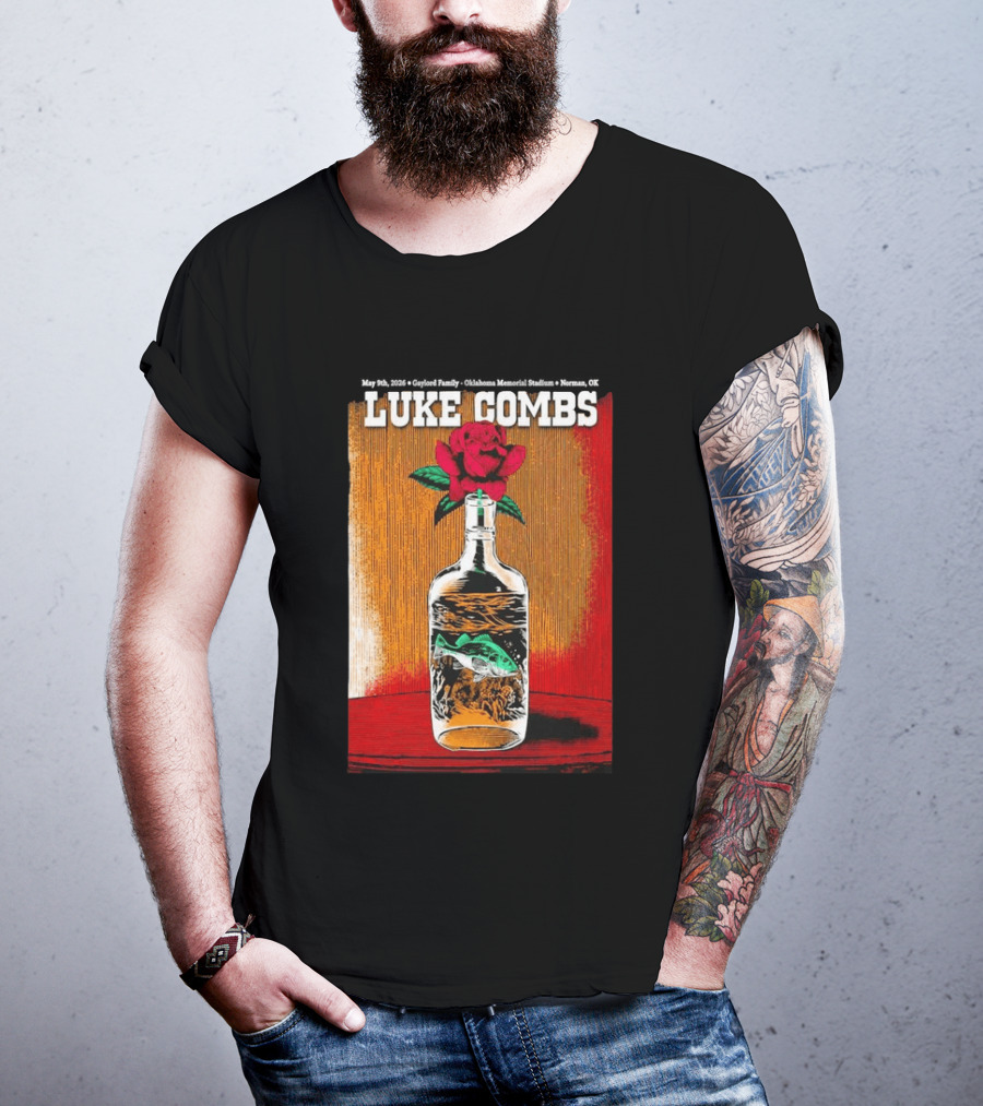 May 09 2026 Luke Combs Tour Norman OK Red Rose Fish In Bottle T-Shirt