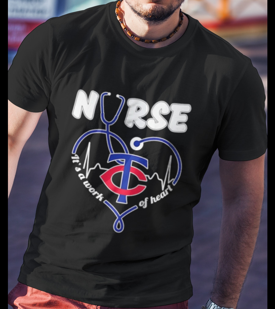 Minnesota Twins Stethoscope Nurse It's A Work Of Heart T-Shirt