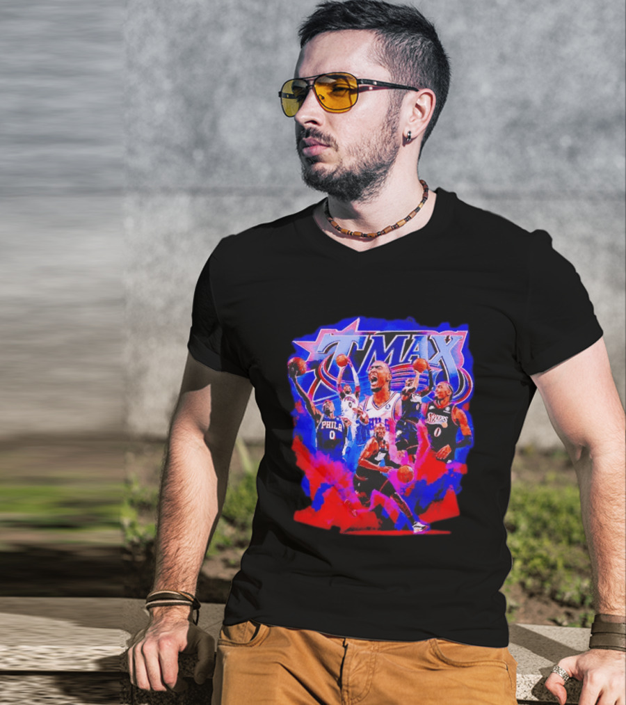 Tyrese Maxey MAX Philadelphia 76ers Basketball Action Montage T-Shirt