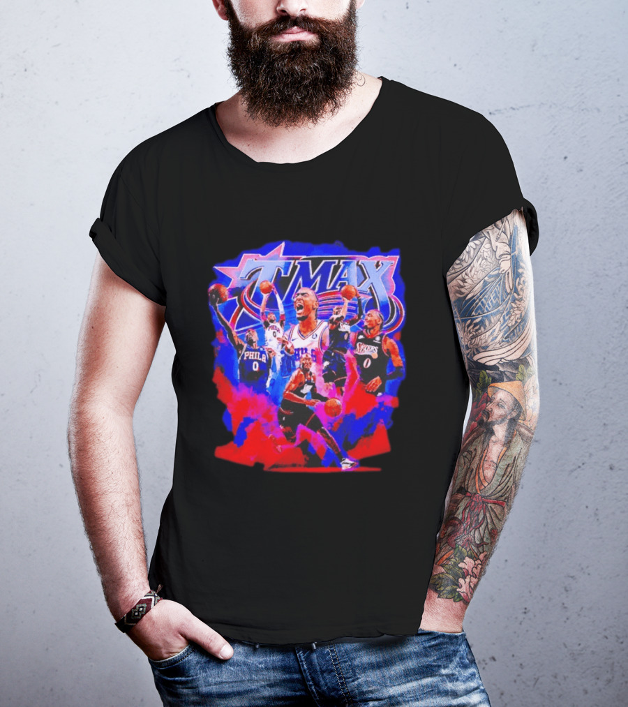 Tyrese Maxey MAX Philadelphia 76ers Basketball Action Montage T-Shirt