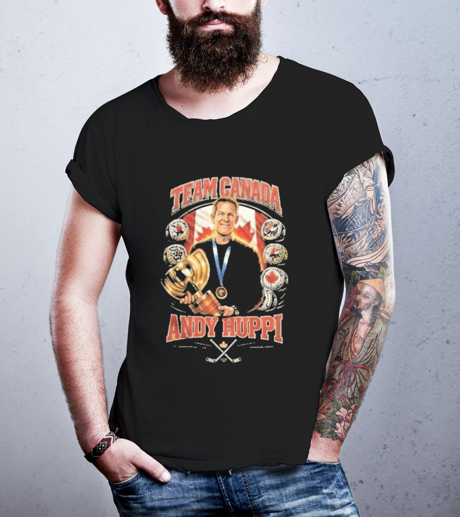 Team Canada Andy Huppi Hockey Champion Canada Flag Medal Trophy Celebration T-Shirt