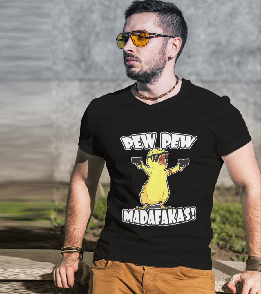 Pew Pew Madafakas Yellow Duck With Pistols T-Shirt