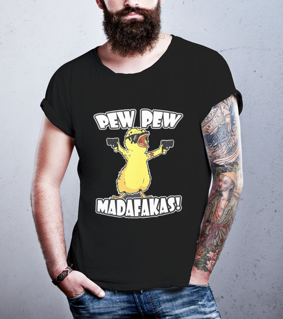 Pew Pew Madafakas Yellow Duck With Pistols T-Shirt