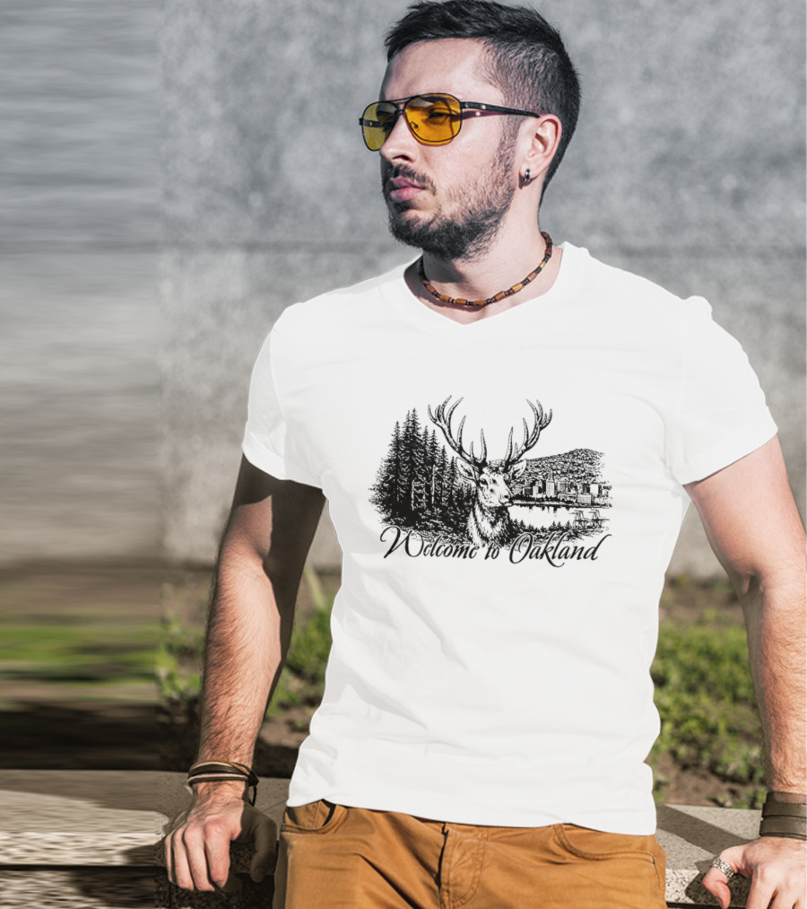 Welcome To Oakland Deer And Forest Scene T-Shirt