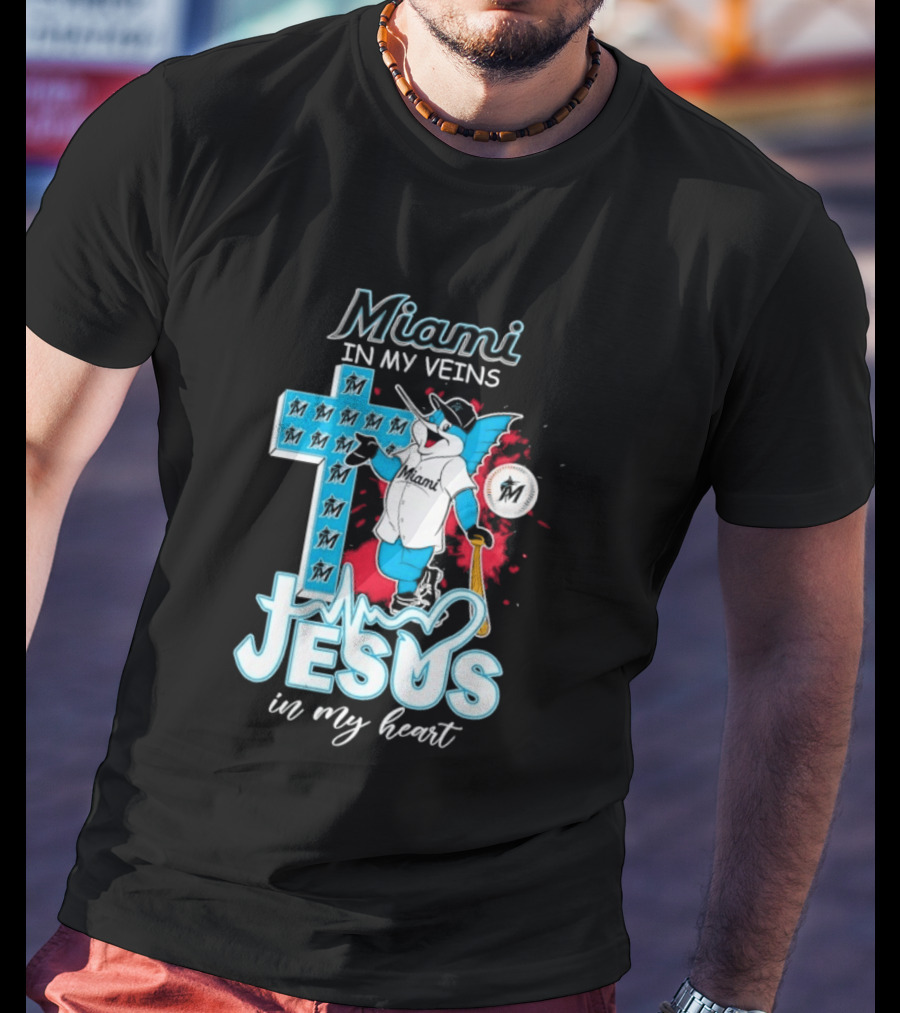 Miami Marlins Billy The Marlin Jesus In My Heart T-Shirt