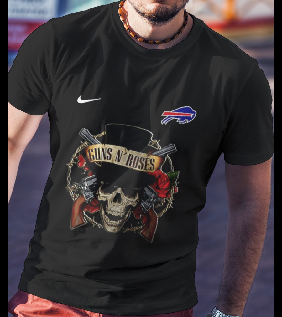 Buffalo Bills Guns N' Roses Skull Top Hat NFL Nike T-Shirt