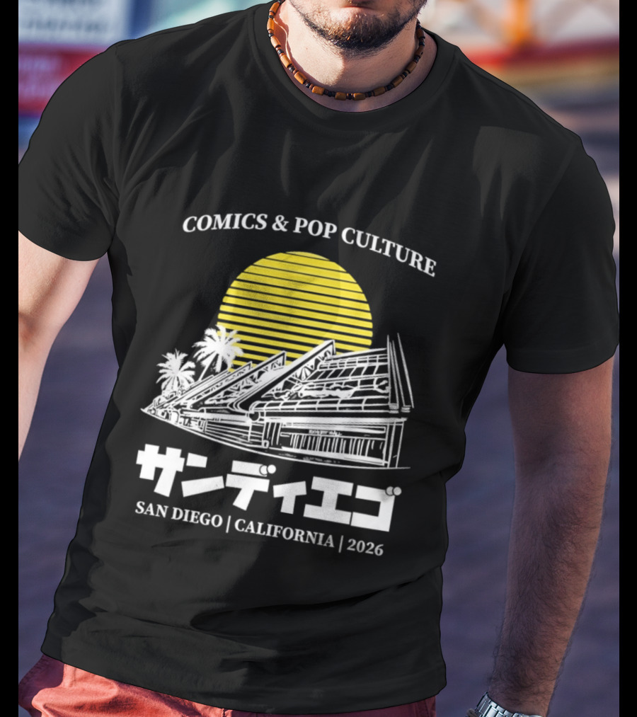 Comics And Pop Culture San Diego California 2026 Yellow Sun Palm Trees Japanese T-Shirt