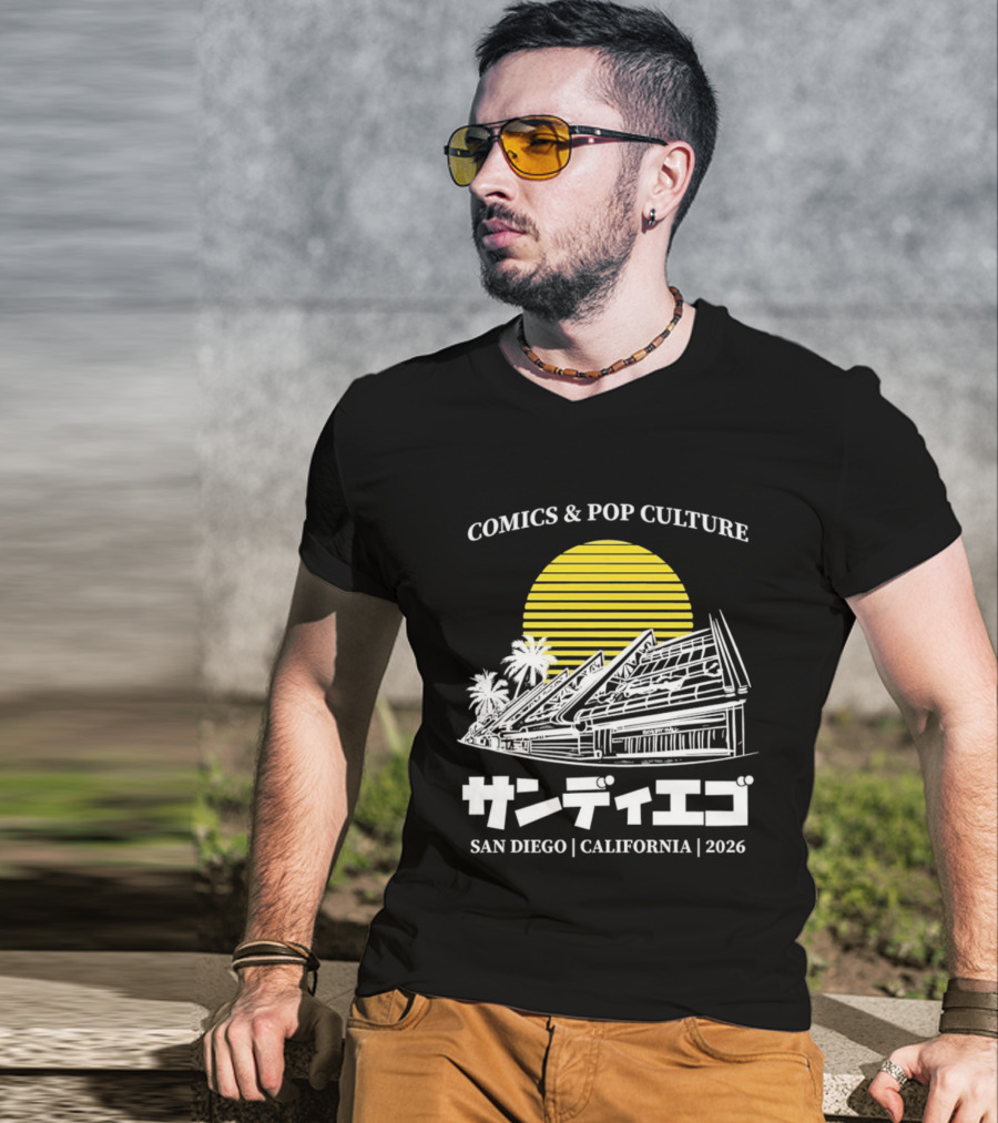 Comics And Pop Culture San Diego California 2026 Yellow Sun Palm Trees Japanese T-Shirt