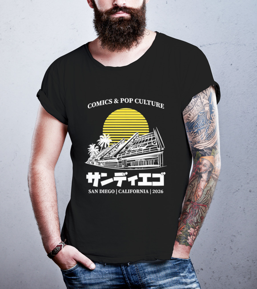 Comics And Pop Culture San Diego California 2026 Yellow Sun Palm Trees Japanese T-Shirt