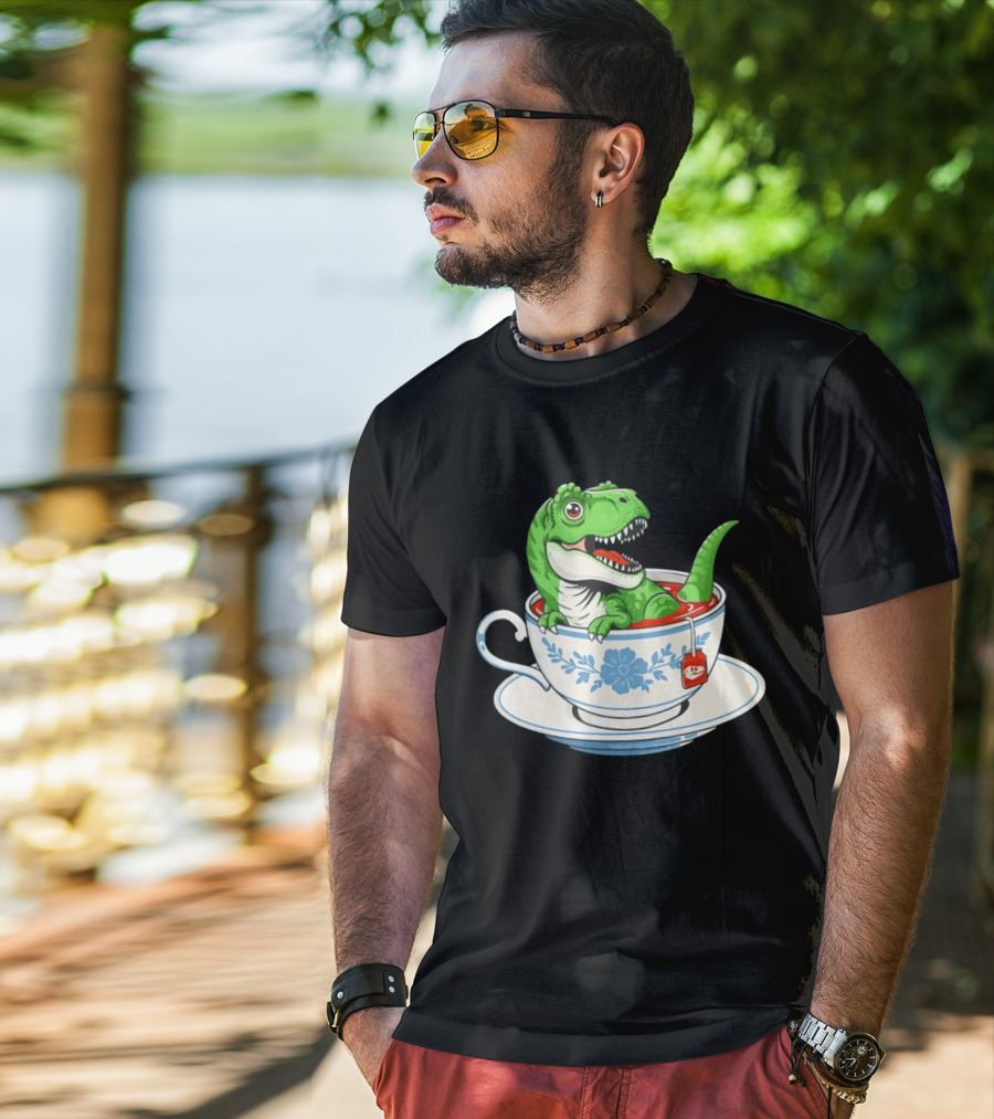 Tea Rex Dinosaur In Teacup With Tea Bag T-Shirt