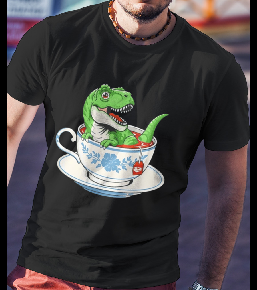 Tea Rex Dinosaur In Teacup With Tea Bag T-Shirt