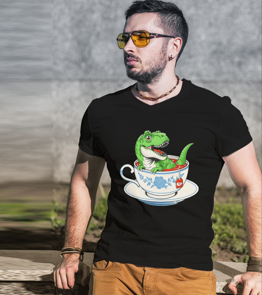 Tea Rex Dinosaur In Teacup With Tea Bag T-Shirt