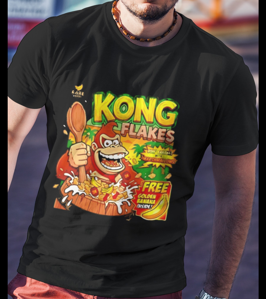 Kong Flakes Donkey Kong Cereal Goin' Bananas With Marshmallow Crunch Free Golden Banana Inside T-Shirt