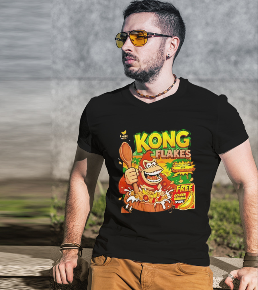 Kong Flakes Donkey Kong Cereal Goin' Bananas With Marshmallow Crunch Free Golden Banana Inside T-Shirt