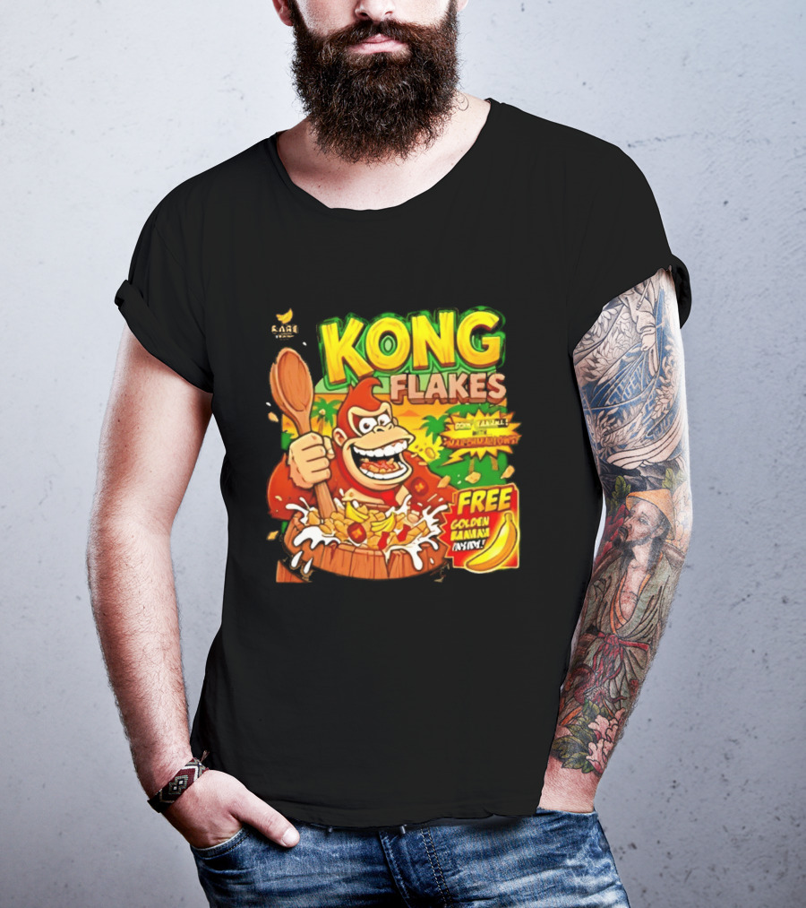 Kong Flakes Donkey Kong Cereal Goin' Bananas With Marshmallow Crunch Free Golden Banana Inside T-Shirt