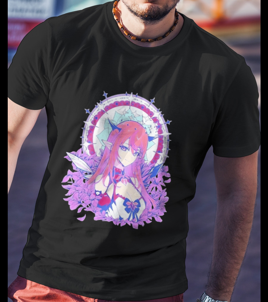 Ghost X Ghost IRyS Anime Character With Floral And Heart Motif In Pastel T-Shirt