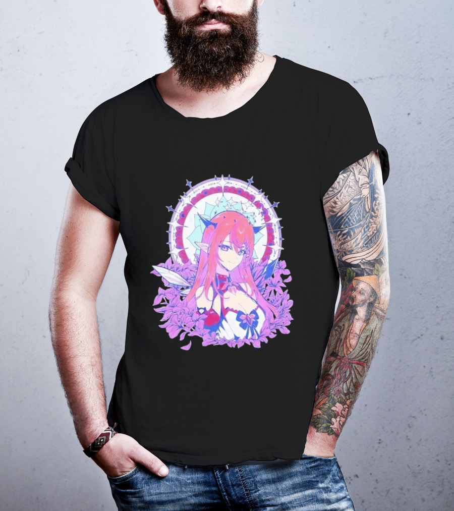Ghost X Ghost IRyS Anime Character With Floral And Heart Motif In Pastel T-Shirt