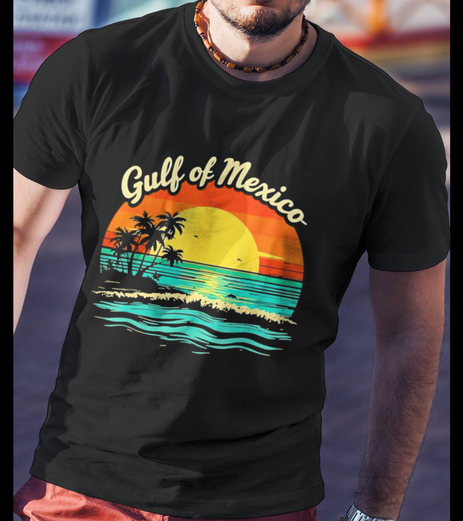 Gulf Of Mexico Beach Palms Summer Vacation Sunset Ocean Waves T-Shirt