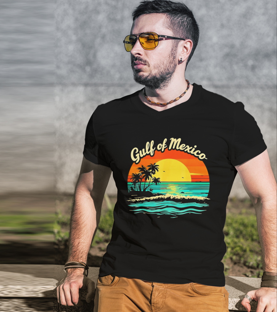 Gulf Of Mexico Beach Palms Summer Vacation Sunset Ocean Waves T-Shirt