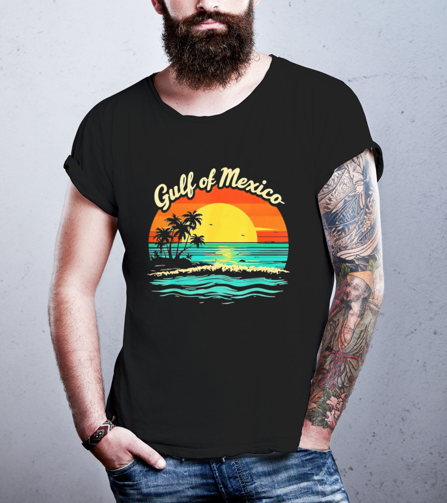 Gulf Of Mexico Beach Palms Summer Vacation Sunset Ocean Waves T-Shirt