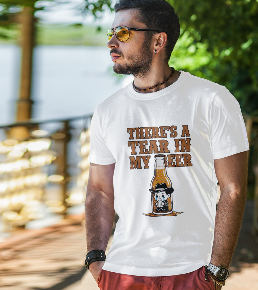 There's A Tear In My Beer Crying Cowboy Bottle T-Shirt