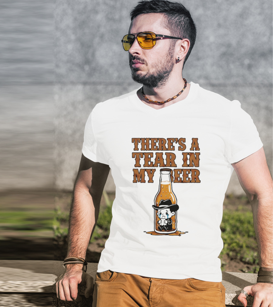 There's A Tear In My Beer Crying Cowboy Bottle T-Shirt