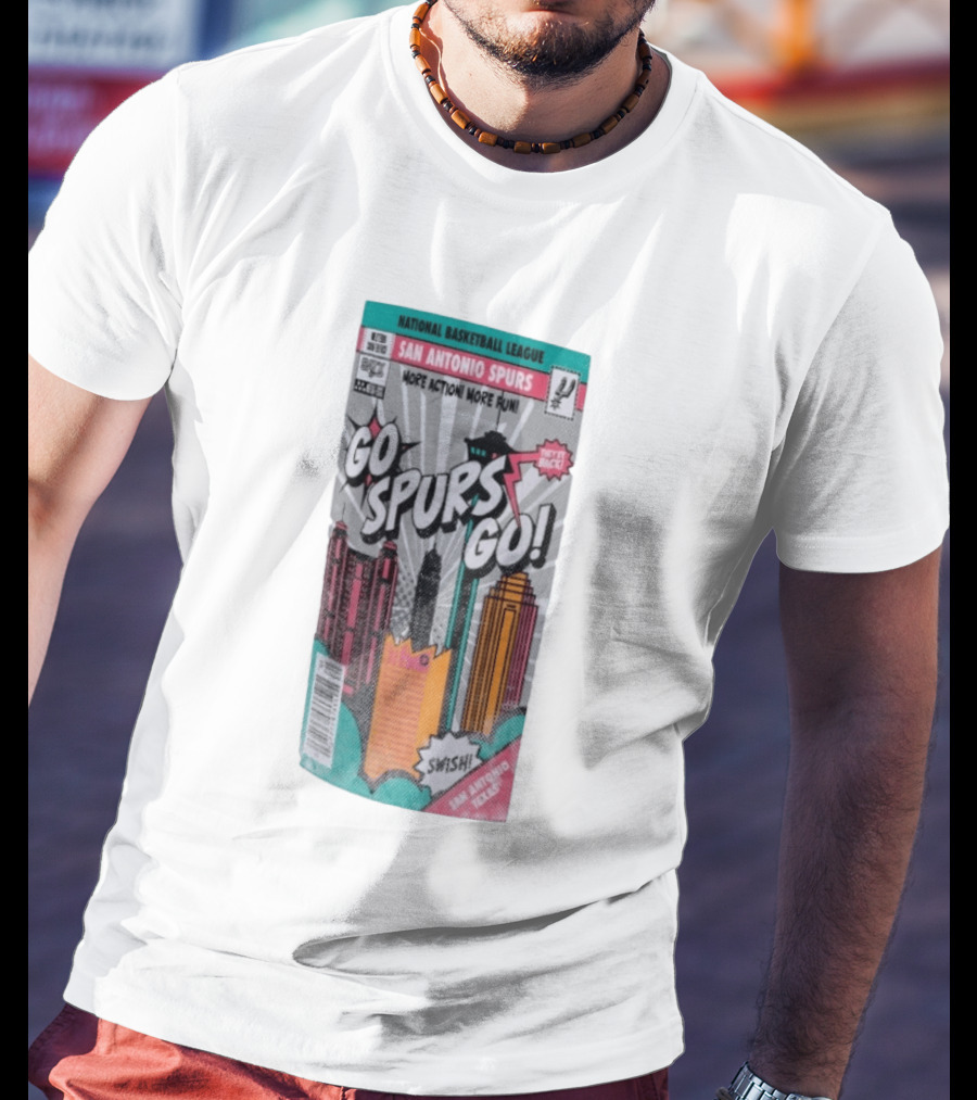 National Basketball League San Antonio Spurs Go Spurs Go Comic Cover Style Swish Back In Black T-Shirt