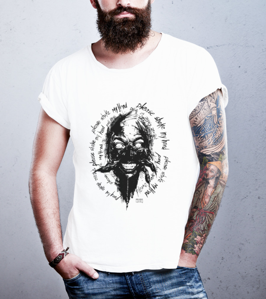 Lio Rush Please Shake My Hand Skull Monster Rugged Handwritten T-Shirt