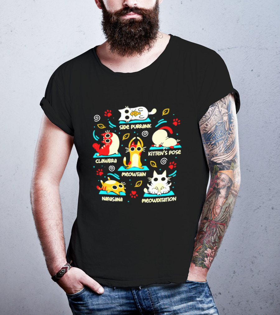 Side Purrank Clawbra Kitten's Pose Meowtain Napasana Meowditation Cat Yoga Poses T-Shirt
