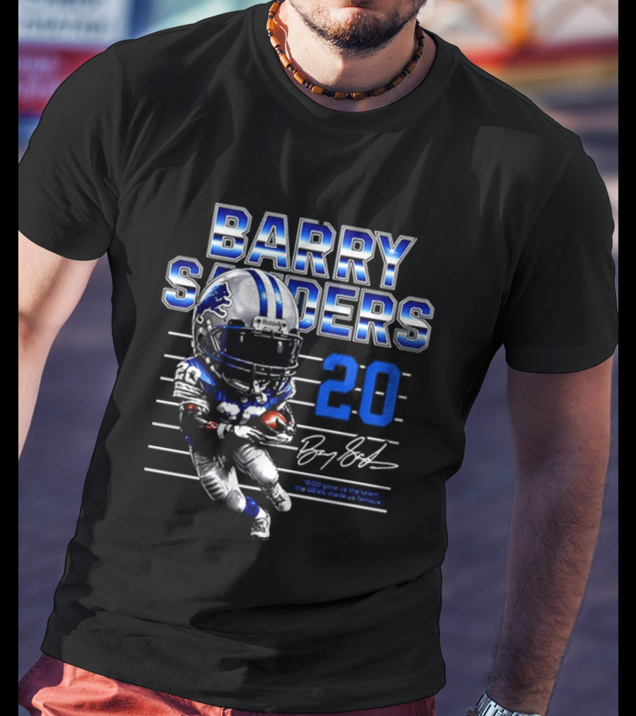 Barry Sanders Detroit Lions 20 Football Legend Caricature T-Shirt