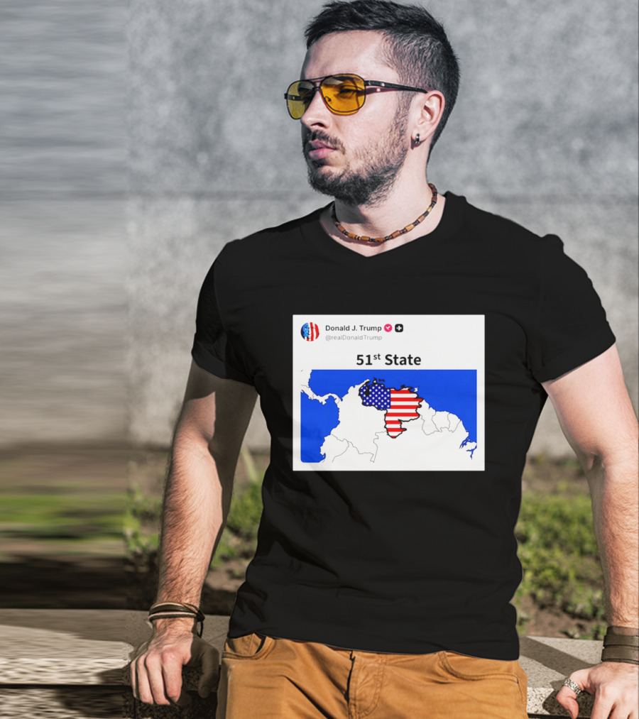 Donald J. Trump 51st State Map With American Flag On Venezuela T-Shirt