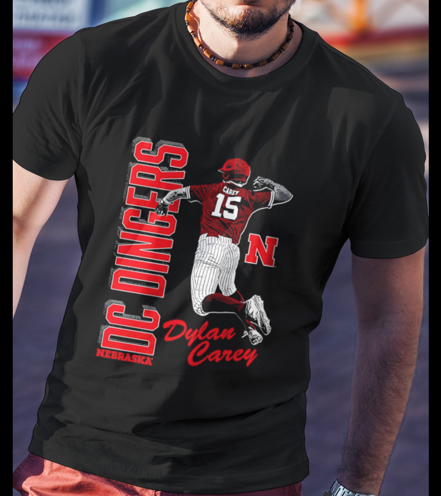 Dylan Carey Nebraska Huskers DC Dingers Baseball Player 15 Red Team Spirit T-Shirt