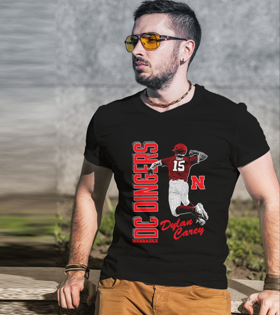 Dylan Carey Nebraska Huskers DC Dingers Baseball Player 15 Red Team Spirit T-Shirt