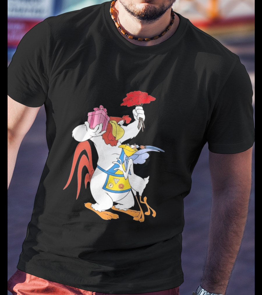 Foghorn Leghorn Miss Prissy Holding Roses And Gift Valentine Looney Tunes T-Shirt